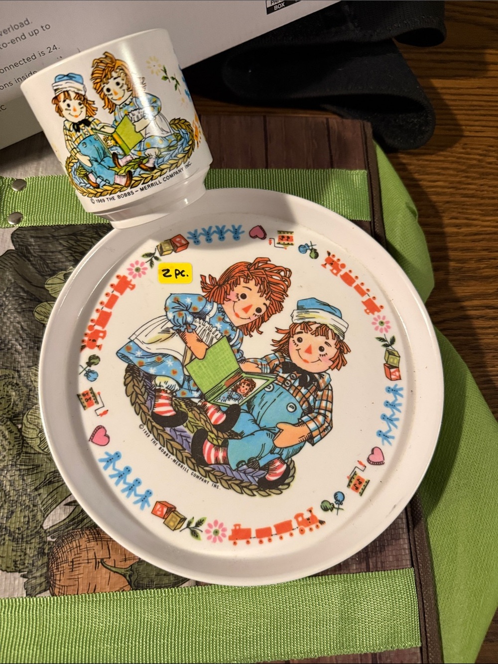 Children's 2-Piece Plate and Cup Set - White with Multicolor Illustration